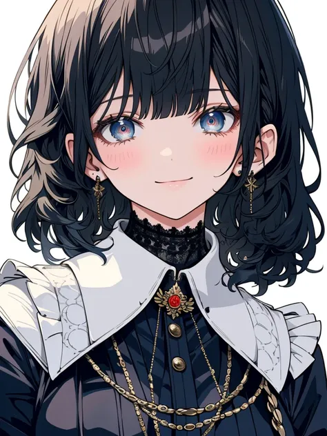 (masterpiece),(top-quality),(ultra-detailed),(hight resolution),(in 8K animation),(beautifull detailed face),(beatiful detailed eyes),(anatomically correct),1girl,black hair,chignon,(round eyes),blunt bangs,smile,officer cadet