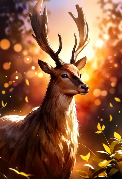 Highest quality,4K,8K,High resolution,masterpiece:1.2,Super detailed,Realistic:1.37,Vibrant colors,Bokeh,colorful,Eye-catching,Expressive,Watercolor effect,Fine fur,antlers in Vibrant colors,Deer looking straight ahead,,A commanding presence,Inspired by na...