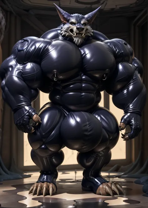 solo, male, , , ,  (hyper pecs:1.2), （long thick thighs:1.5）, standing, indoor,，(，,(,solo,very hyper muscles:1.3)((, Huge bulge：1.3))）（corruption)), black glowing liquid，（((liquid_latex, , rubber:1.2)，,black latex，goo transformation，(gooey)()(l），unreal eng...