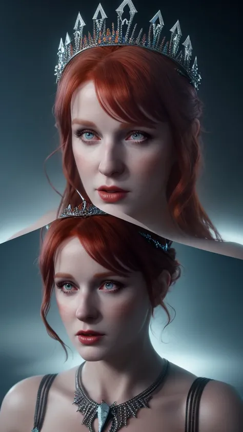 Redhead woman (Wear a tiara), (Octane, Houdini, Visual Effects, give, detailed, 4K ),   Author: samdoesarts,