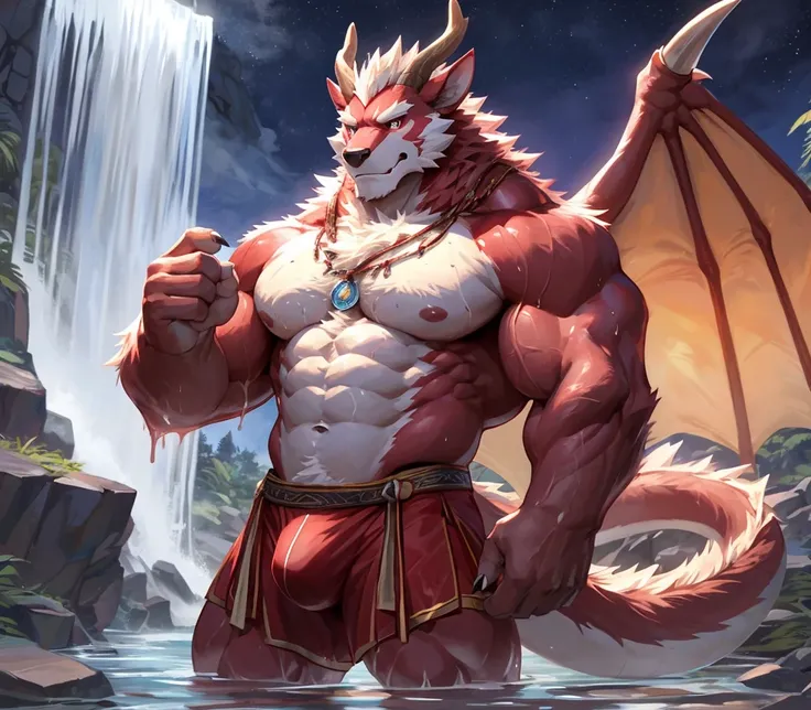 ((best quality)), ((masterpiece)), (ultra detailed), perfect face,antro baize:2.5, male , ((deep-crimson fur)), (strong beefy muscular body), (abs, strongmuscles, 8 pack), furry, handsome,Beautiful and delicate eyes, (ultra detailed eyes, (yellow):0.1 eyes...