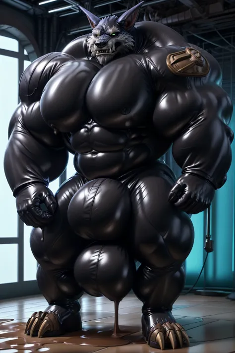 solo, male, , , ,  (hyper pecs:1.3), （long thick thighs:1.5）, standing, indoor,，(，,(,solo,very hyper muscles:1.3)((, Huge bulge：1.5))）（corruption)), black glowing liquid，（((liquid_latex, , rubber:1.2)，,black latex，goo transformation，(gooey)()(l），unreal eng...