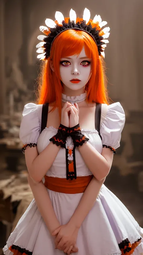 masterpiece, Highest quality, One girl, Purple eyes, Orange Hair,Maid headdress, Maid,吸Blood鬼、Blood、Western-style building