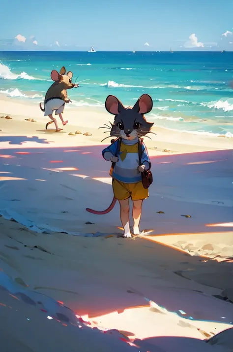 A little mouse goes to the beach with friends