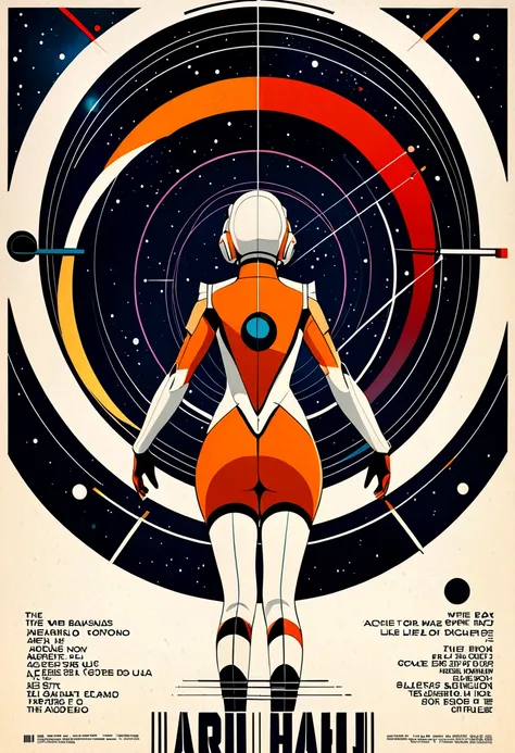 best quality, masterpiece, high resolution, 1 Archer Girl, (Rear view),Space Thriller Poster, Bauhaus, shape, Wire, Abstract,