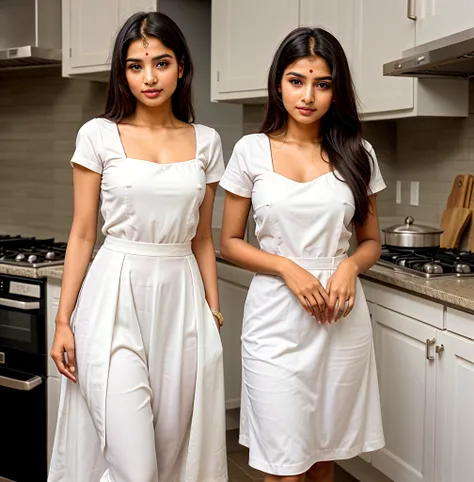 ((best quality)), ((masterpiece)), (detailed), creative a group of Indian royal maids wear a white colour and black colour colour maid outfit in kitchen 