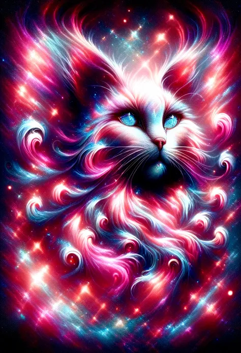 painting of a cat with a purple mane and a blue mane, realistic cat, glossy digital photoshot, made entirely from gradients, neon hooves, gorgeous digital photografy, pearlescent fur, holographic, stunning digital painting, background artwork, beautiful di...