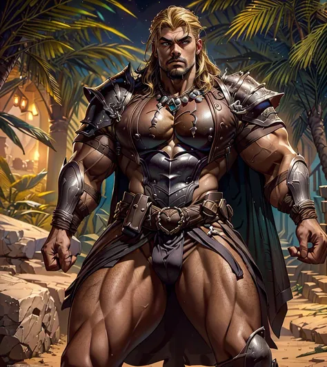 (((Solo character image.))) (((Generate a single character image.))) Dark fantasy art, (((Dark, night time background.))) (((Strong elements of dark medieval fantasy.))) Looks like a fierce, rugged male medieval fantasy gladiator. (((Looks like Roman Reign...