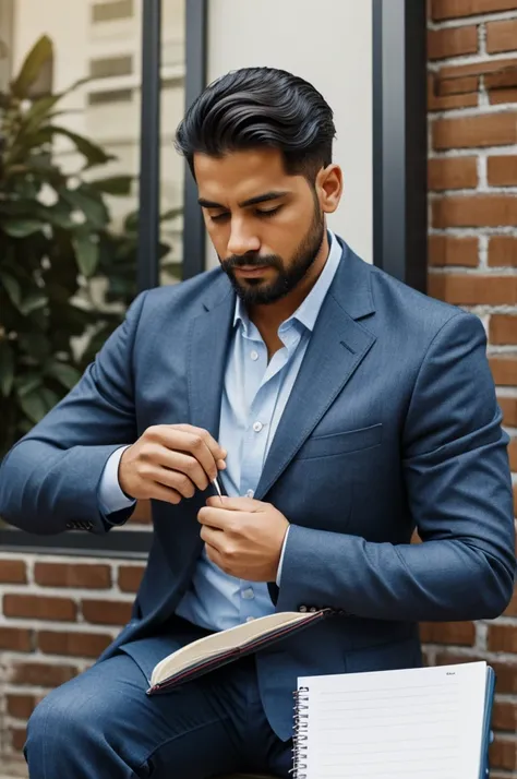 A man before inaugurating something with a notebook 