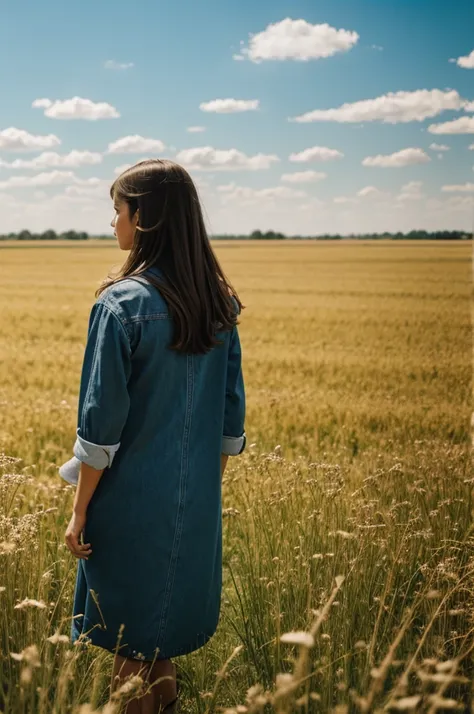 A girl looking at a large field