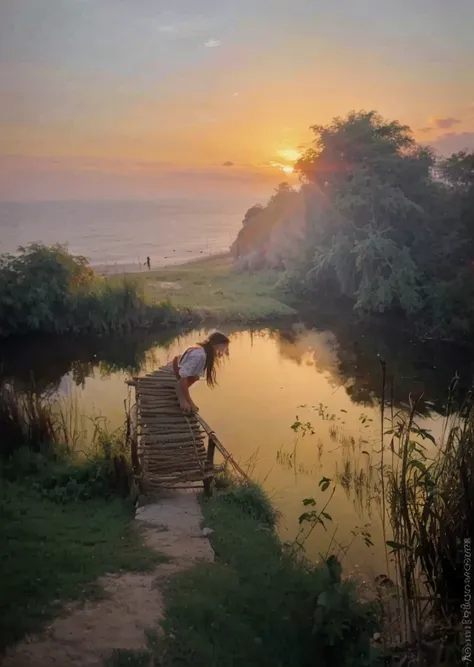 A Filipino tribes Man standing looking at the sunset near the water
