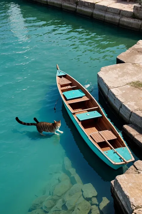 1 Fish With a Cat Head And Turquoise color with a boat