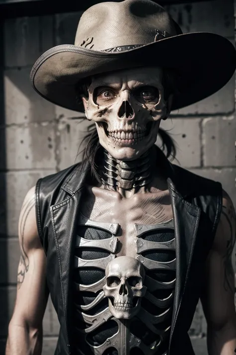 gunslinger skeleton,zombified silver skull 