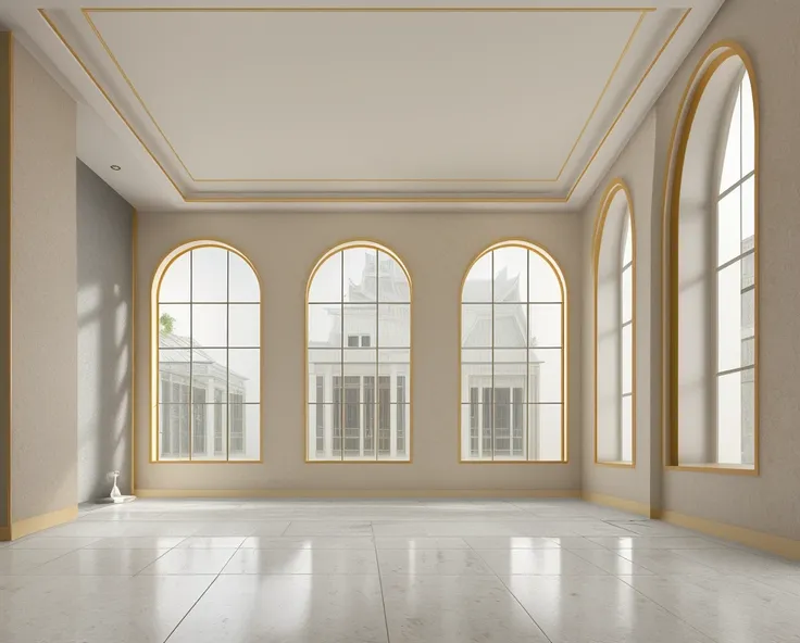 living room design in indochina style, daylight, ceramic tile floor, gray wall with window, 1 sofa set, 1 table, 1 velvet carpet...