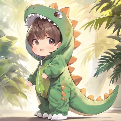 anime,dino,konglong,a 20 year old boy wear dinosaur costume,cute,solo,sunlight,style of yoneyama mai,