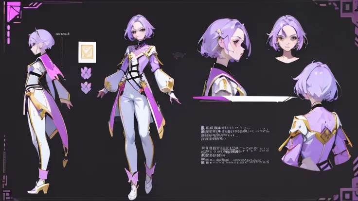 (Masterpiece, best quality), detailed, 1 woman, ((character concept art)), ((character design sheet, same character, front, side, back)), full body, body complete, 1 female, 1 women. Detailed face, character design sheet full body, Highly detailed, charact...