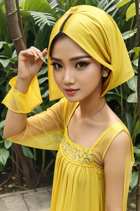 Cewek baju sexy rambut kuning di taman  indahnya 