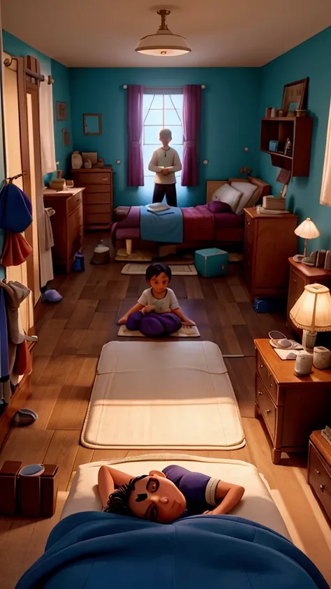 The patient lies on the bed, family and friends gather around the bed to pray, and the doctor looks on with concern. The light in the background highlights the healing power of Gods light.