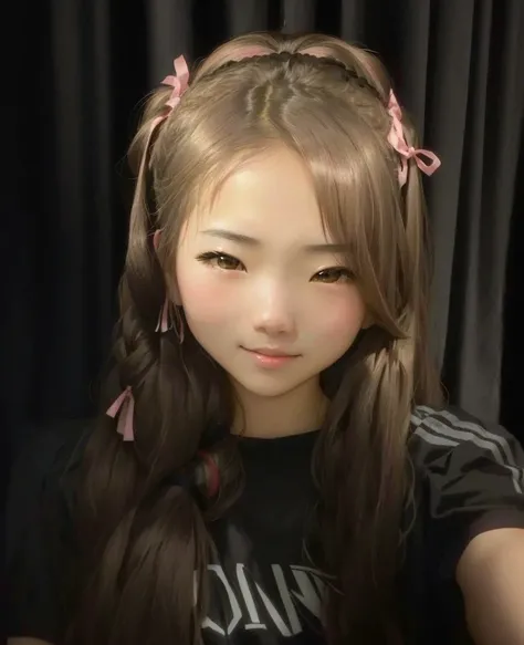 arafed girl with long hair and pink bows on her head, Chiho, Yoshitomo Nara, pokimane, shikamimi, narumi kakinouchi, tsutomo nihie, twintails hairstyle, shiori teshirogi, junko enoshima, dilraba dilmurat, kiyoko suzuki