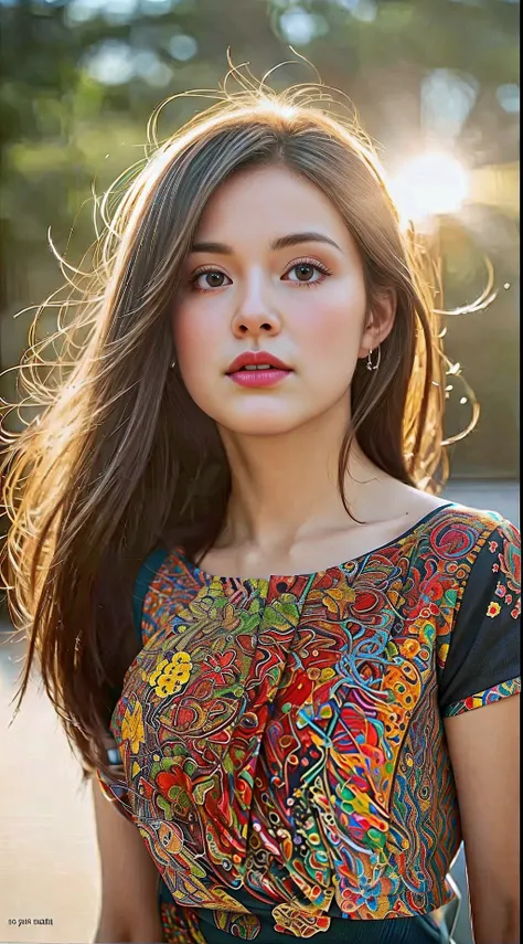 arafed woman with long hair and a colorful dress posing for a picture