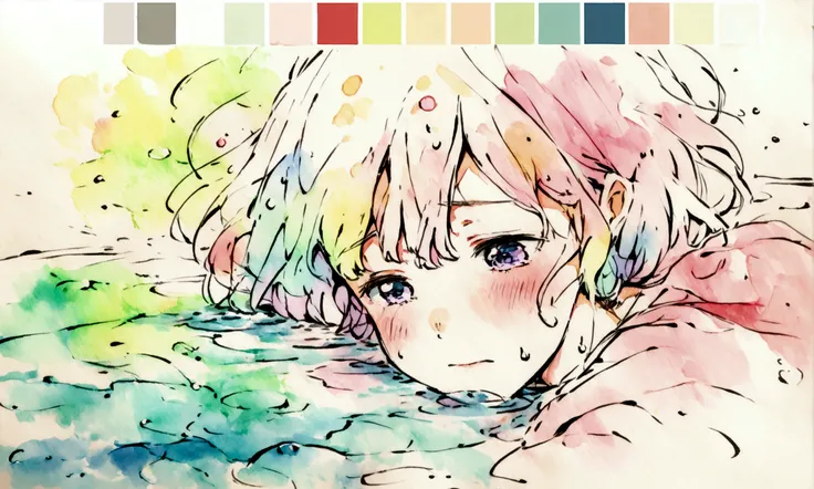 Water and reflections, sad,  sketch, Watercolor Colors.