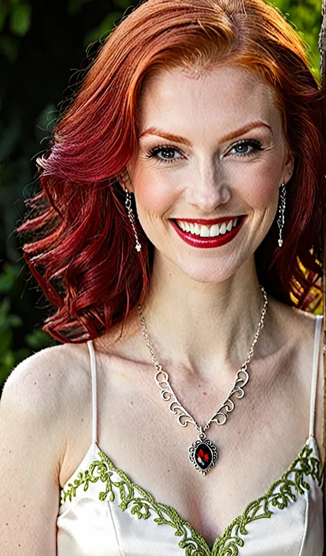 SMILING REDHEAD BEAUTIFUL VAMPIRE WITH NAZLI NAME NECKLACE