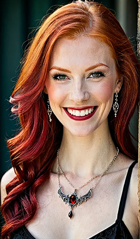 SMILING REDHEAD BEAUTIFUL VAMPIRE WITH NAZLI NAME NECKLACE