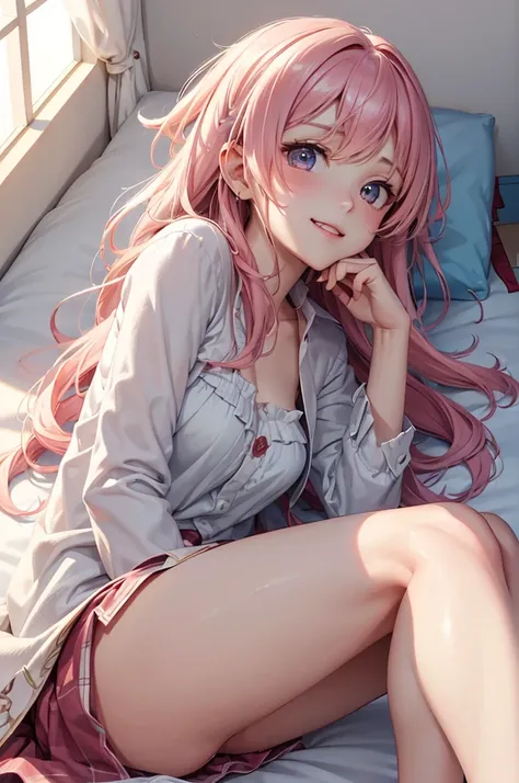 (Best Quality,High resolution,8K,finelity detailed background,Masterpiece:1.2),beautiful girl,Shiny pink hair,messy hair,Pink eyes,Gentle look,A refreshing look,Best quality,Best Quality,Aesthetic and aesthetic:1.2,Best details((Super detailed))(High-defin...