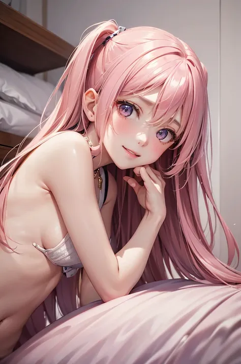 (Best Quality,High resolution,8K,finelity detailed background,Masterpiece:1.2),beautiful girl,Shiny pink hair,messy hair,Pink eyes,Gentle look,A refreshing look,Best quality,Best Quality,Aesthetic and aesthetic:1.2,Best details((Super detailed))(High-defin...