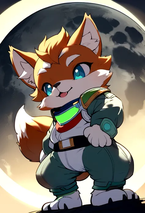 Fox Mccloud from Star Fox, furry, stand on the moon