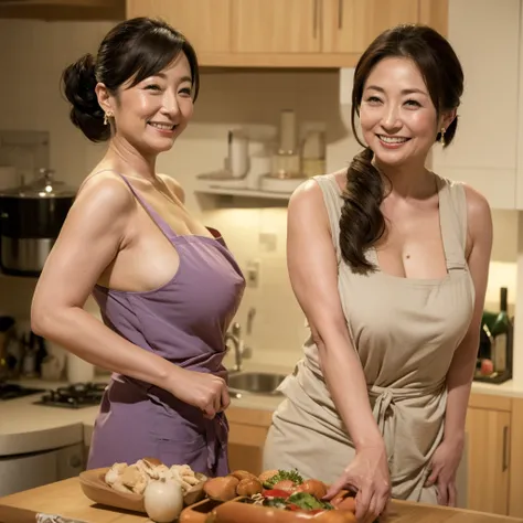 Osakas aunt、Side angle、Organic Photography、Sideboob、Highest quality、masterpiece、Ultra-high resolution、Beautiful Japan lady、50 years old、Looking at the audience、Elegant face、Smiling with teeth showing、Naked but wearing an apron、Large Breasts、Too big breasts...