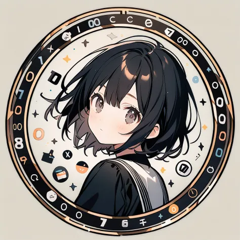 (circle frame1.7) ,1 girl, number 1000 in frame, icon, circle frame