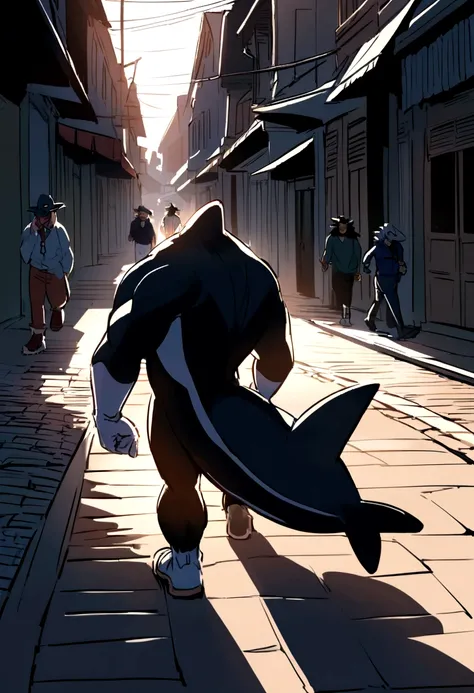 Gang Orca from My hero Academia, walking on the street at noon