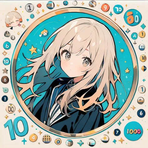 (circle frame1.7) ,1 girl, number 1000 , icon, circle frame