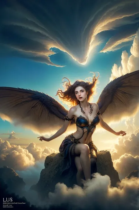 ((best quality)), ((masterpiece)), (detailed), alluring succubus, ethereal beauty, perched on a cloud, (fantasy illustration:1.3), enchanting gaze, captivating pose, delicate wings, otherworldly charm, mystical sky, (Luis Royo:1.2), (Yoshitaka Amano:1.1), ...