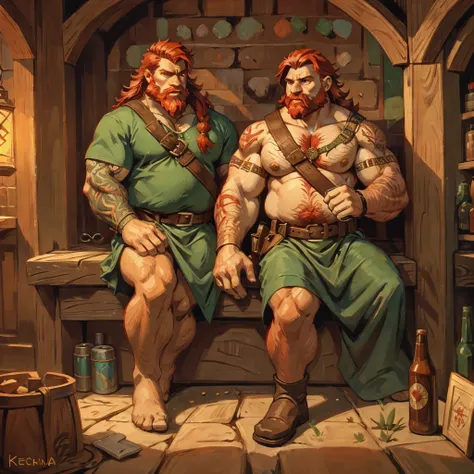 man, Viking, short stature, Age 60 years, strong, thick, big breasts, big belly, Red hair, big red beard, thick body hair, густые Red hair на груди, густые Red hair на животе, густые Red hair на лобке, густые Red hair на яйцах, thick hair on arms, thick ha...