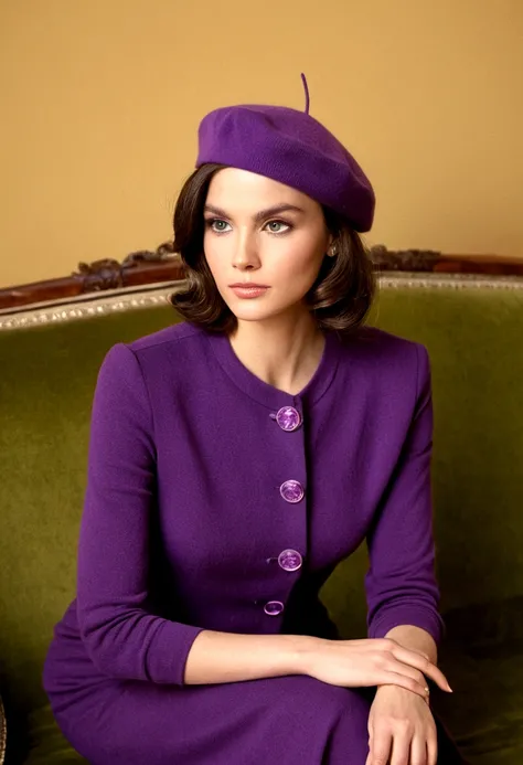 3 classic purple women&#39;s beret on a sofa 