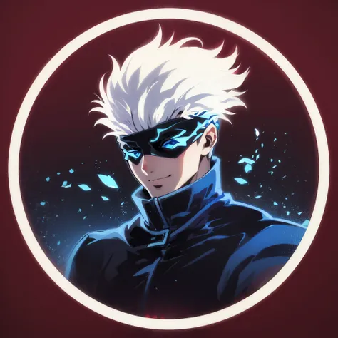 gojo satoru ,white hair, wearing a black  and blue headband,