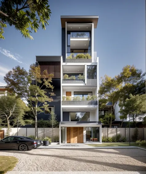 1 architecte moderne, main material by white wall and wood, 1 large courtyard, 1 road passes in front of the house,  (photo brut...