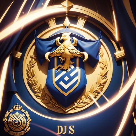 logo with a coat of arms in the shape of a dj&#39;s turntable. dee jay. deejay