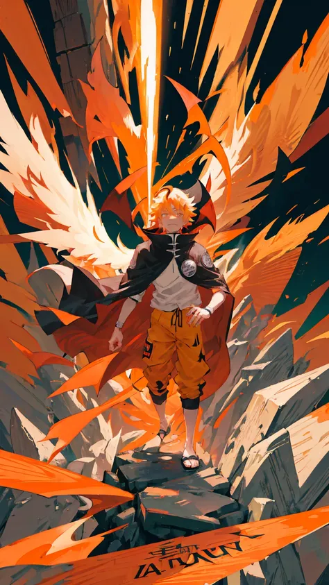 a man with wings and a cape on his head standing in front of a fire, fire!! full body, joker as naruto, nine tails, naruto artstyle, anime wallaper, naruto uzumaki, from naruto, hd anime wallaper, 4 k manga wallpaper, badass anime 8 k, epic anime style, pa...