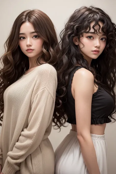 Create two couples with a girl with curly hair and a curly girl with long hair