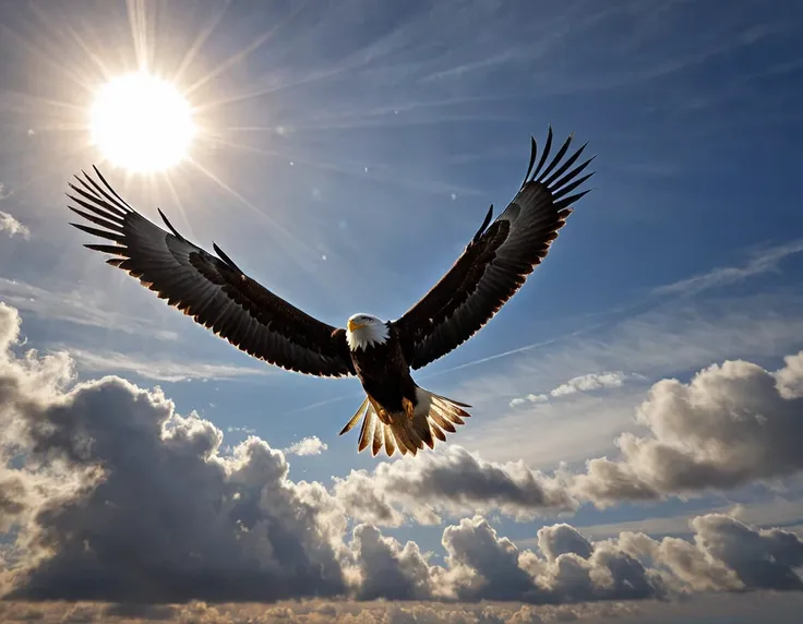 un arc et une flèche, (une sublime femme tient un arc dans sa main, un immense aigle vole dans le ciel couchant), s'envole dans ...