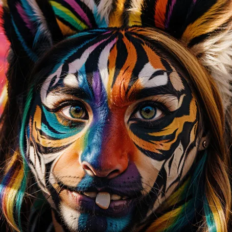 A rainbow tiger Colorful fur 