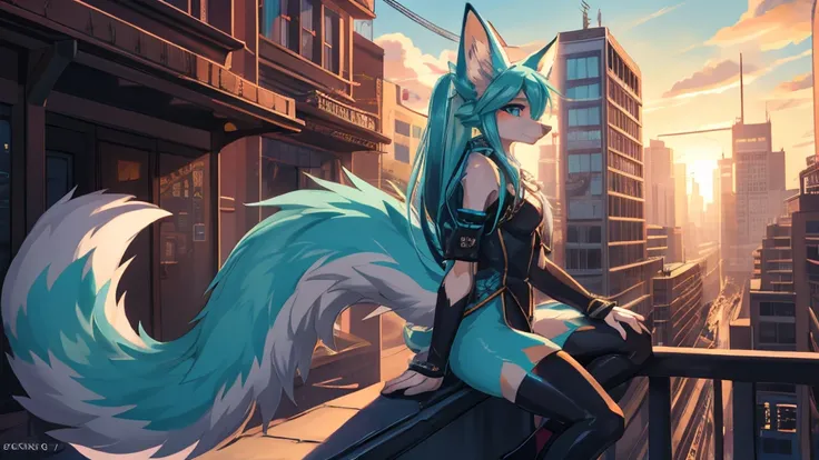 anime girl,tennage girl 18 years old, anime style, cute hatsune miku x white kitsune, centaurys girl,shy girl , kitsune ears, dark natasha art, city landscape, art by vixen aztra, full body high definition in details the best image quality, add_detail:1