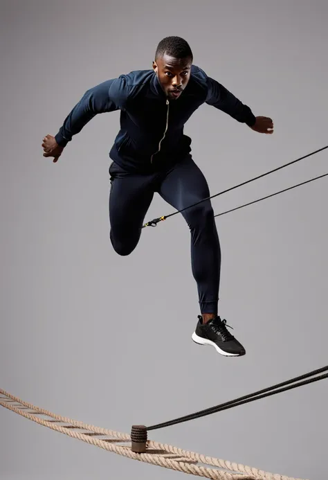 black man running on a tightrope