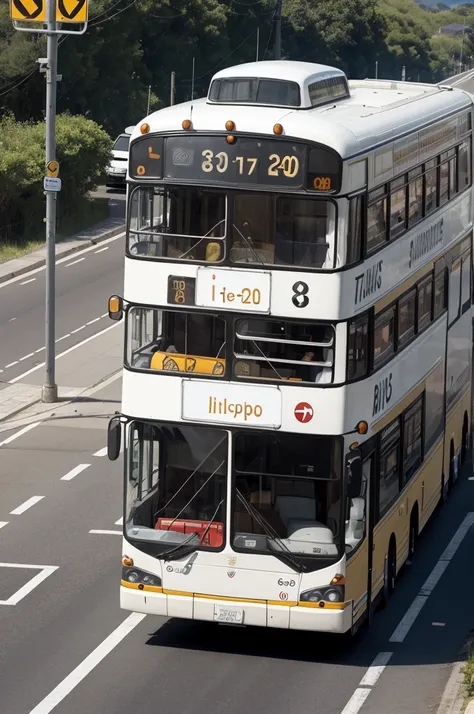 Create an image that features a bus on a road with fans in the window holding black and white flags, on the side of the road a sign written BR 230 and Aflitos with arrows indicating the direction 