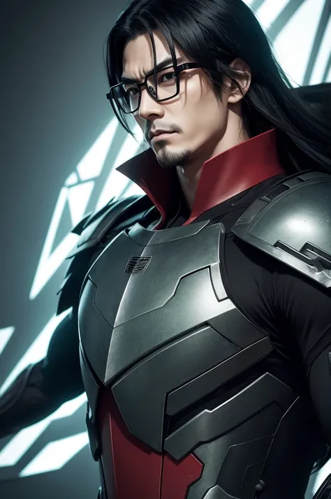 homen,Cao Cao,Eyes red,stark,green clothing,glasses,Bblack hair,アニメ