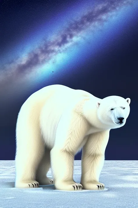 (((Polar Bear))) standing and looking at the sky,  Medium muscular, frozen planet setting, snowstorm , zoomed in on crotch, , chunie, darkgem, He uses an old, torn blanket made of animal hide as a garment to protect His body from the extreme cold.