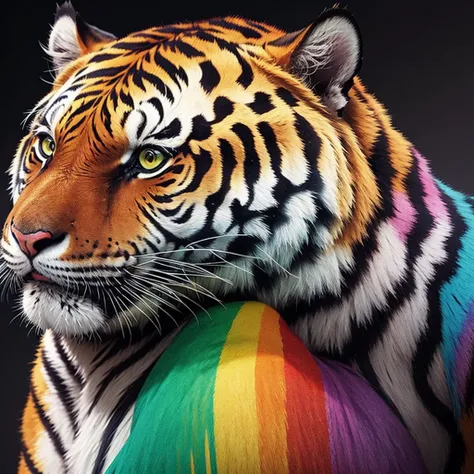 A normal tiger with colorful rainbow fur